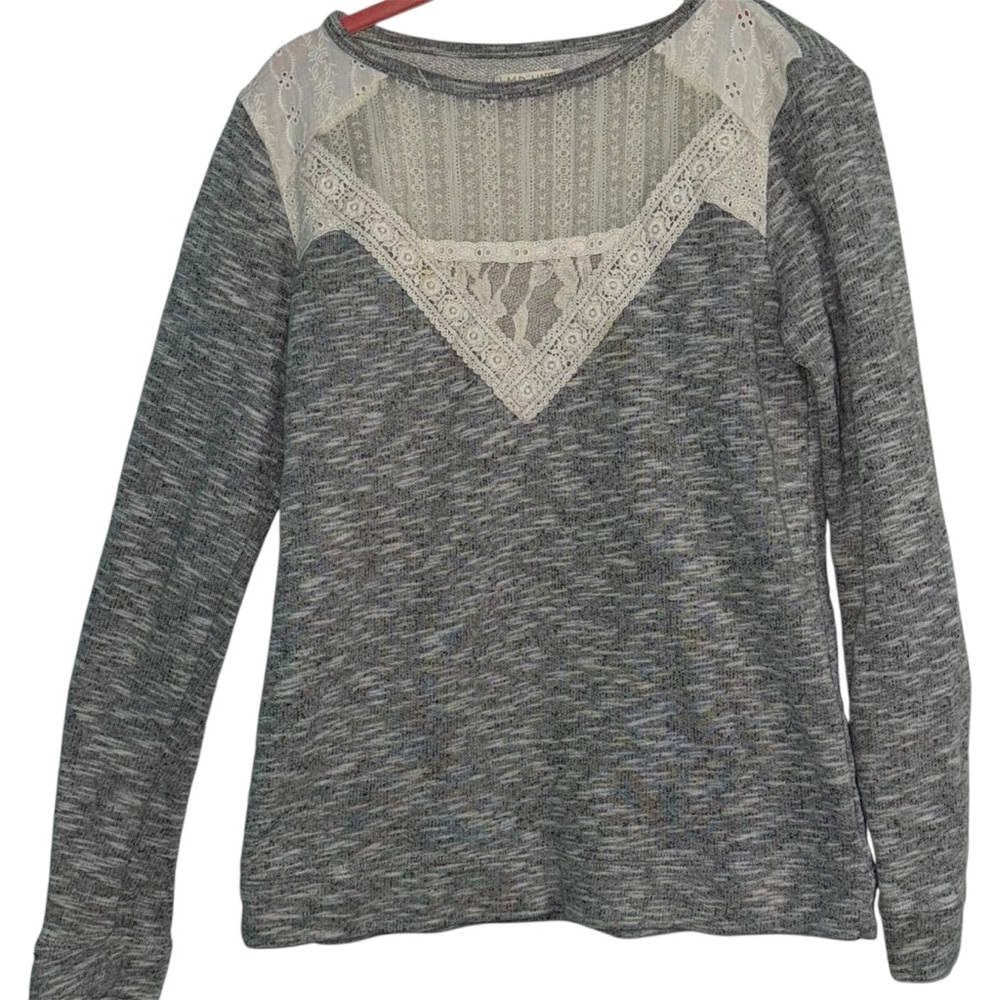 Gray Lace Trim Women's Top